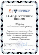 Благодарственное письмо заместителя Министра транспорта РФ-руководителя Росавтодора А.А. Костюка (2020) 